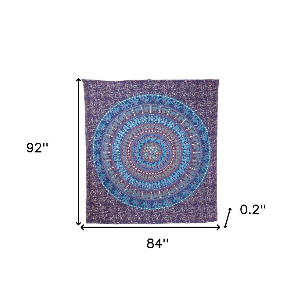 92" X 84" Sky Blue And Purple Mandala Cotton Hanging Tapestry - NOBLE HOME INTERIORS