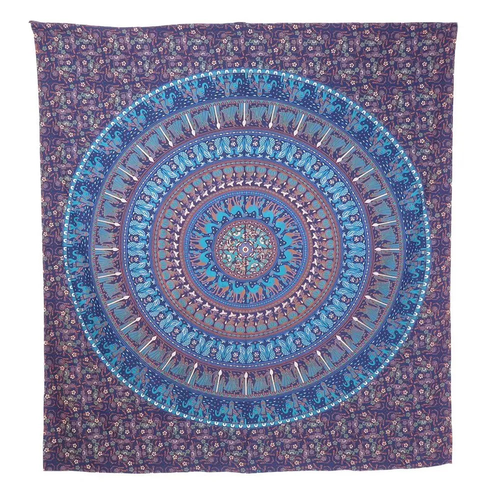 92" X 84" Sky Blue And Purple Mandala Cotton Hanging Tapestry - NOBLE HOME INTERIORS