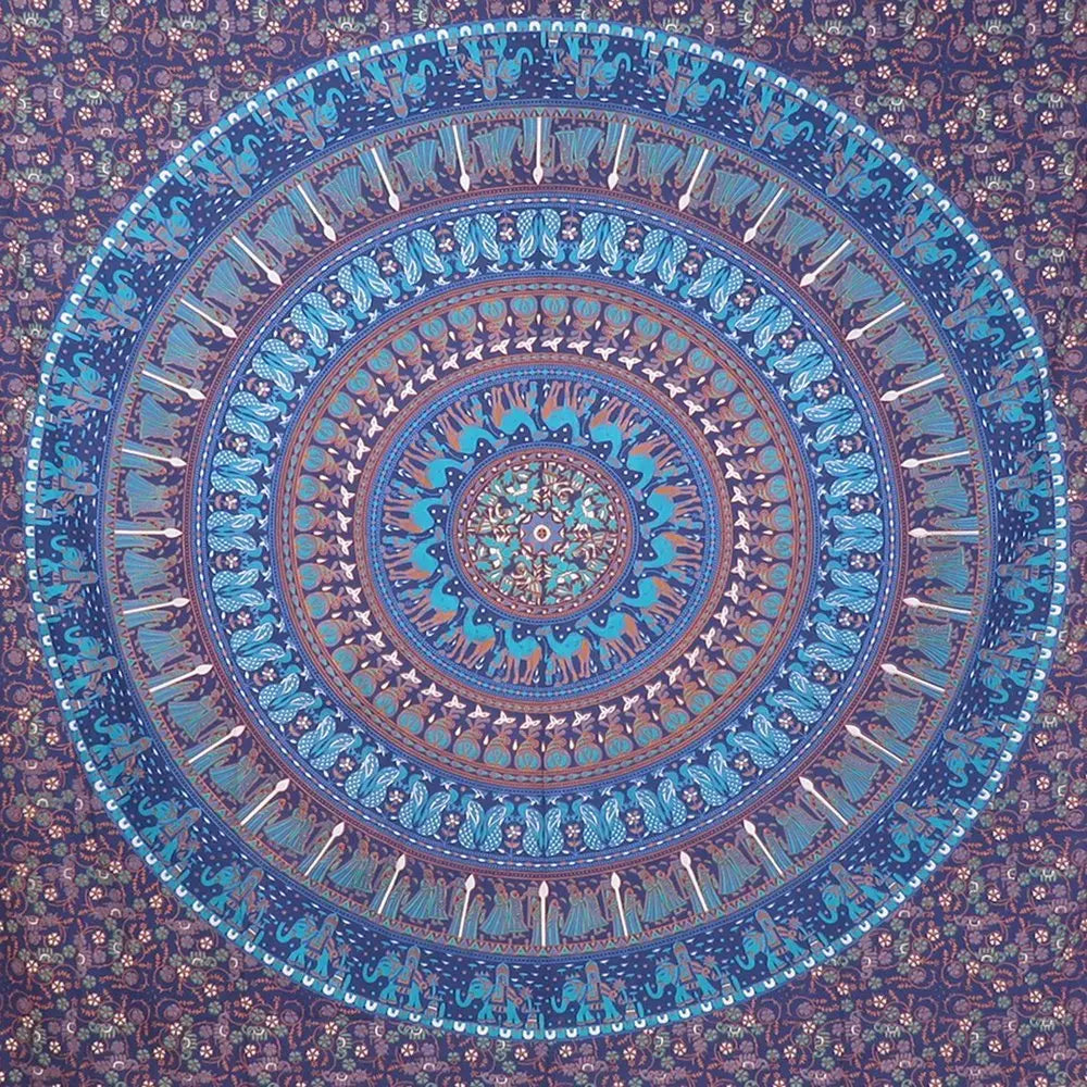 92" X 84" Sky Blue And Purple Mandala Cotton Hanging Tapestry - NOBLE HOME INTERIORS