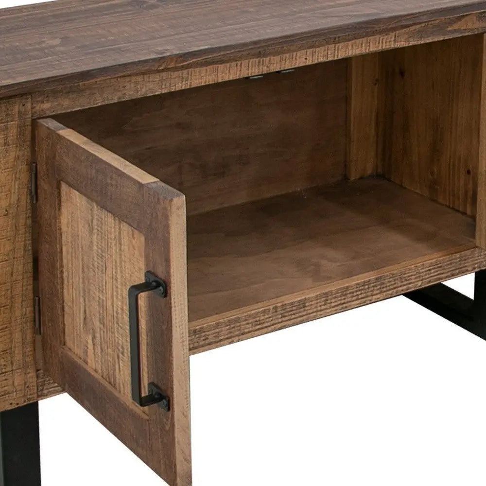 93" Brown Solid Wood Cabinet Enclosed Storage Distressed TV Stand - NOVA HOME FURNITURE