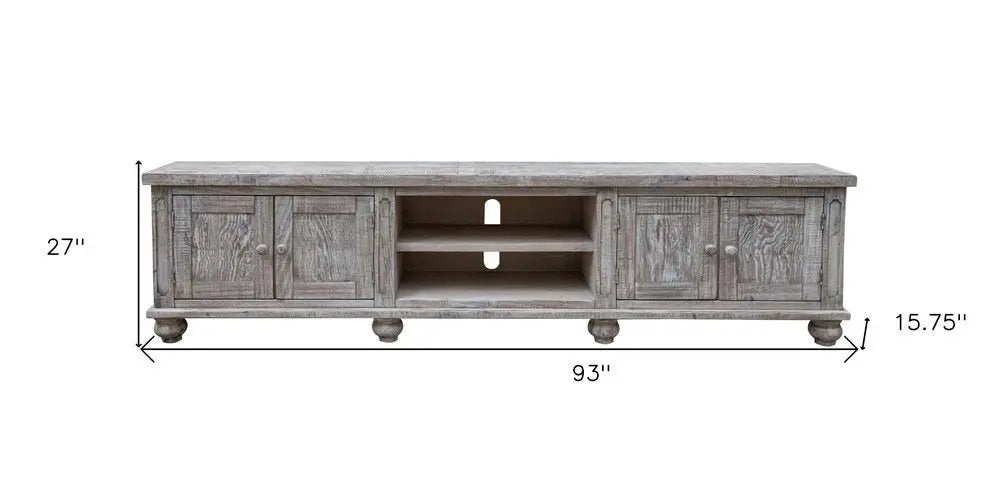 93" Desert Sand Solid Wood Cabinet Enclosed Storage Distressed TV Stand - NOVA HOME FURNITURE