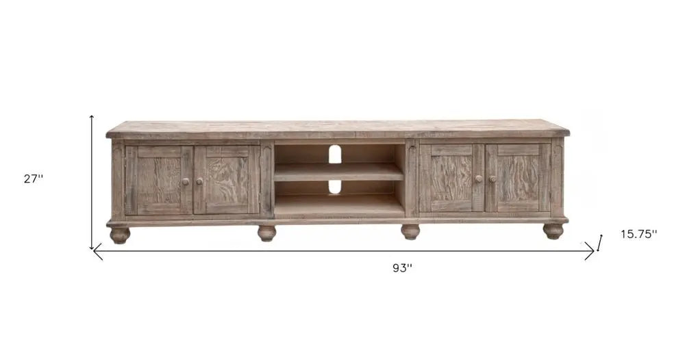 93" Desert Sand Solid Wood Cabinet Enclosed Storage Distressed TV Stand - NOVA HOME FURNITURE