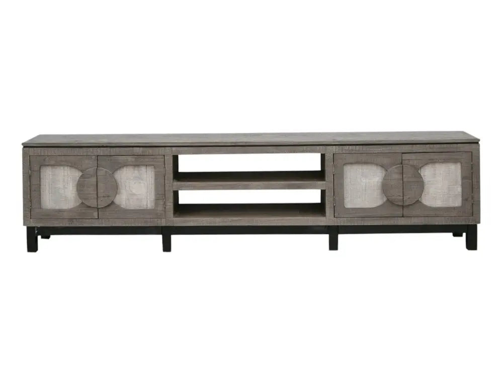 93" White Solid Wood Cabinet Enclosed Storage Distressed TV Stand - NOVA HOME FURNITURE