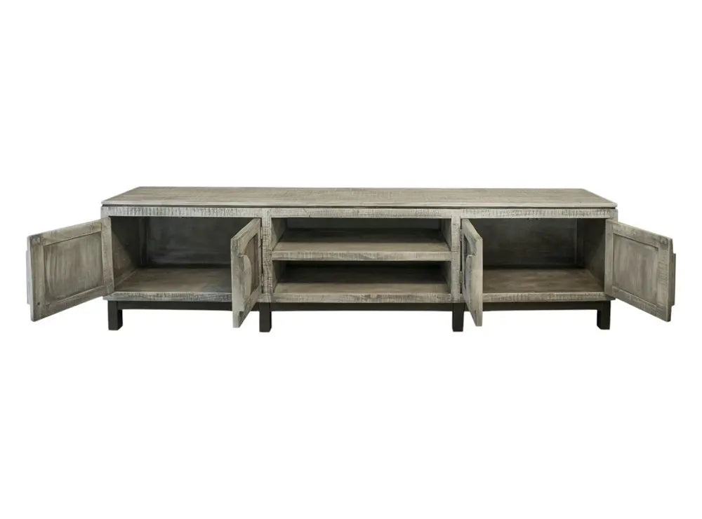 93" White Solid Wood Cabinet Enclosed Storage Distressed TV Stand - NOVA HOME FURNITURE