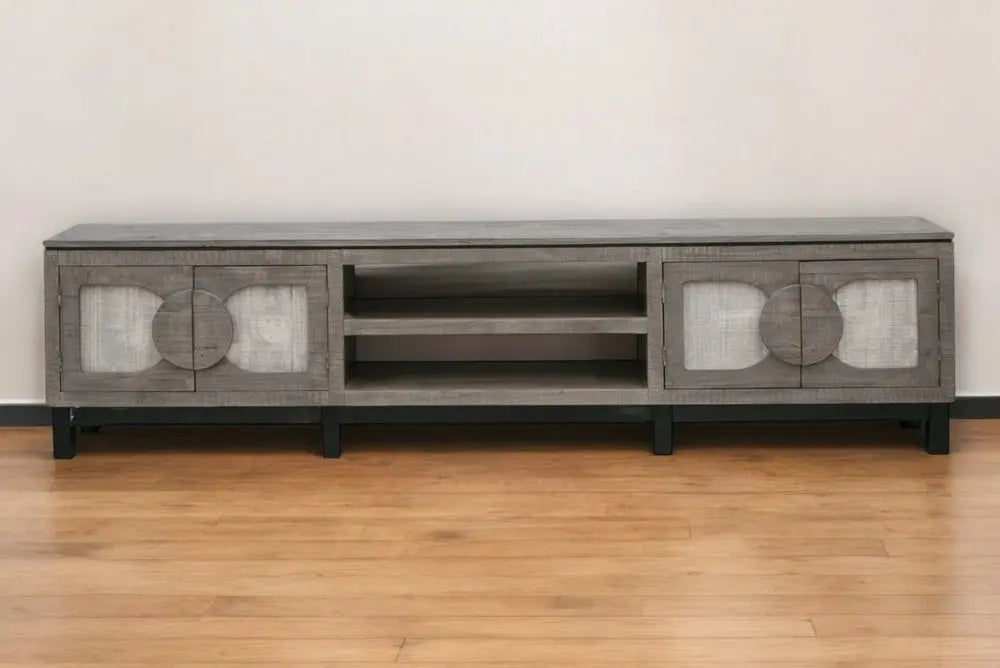 93" White Solid Wood Cabinet Enclosed Storage Distressed TV Stand - NOVA HOME FURNITURE