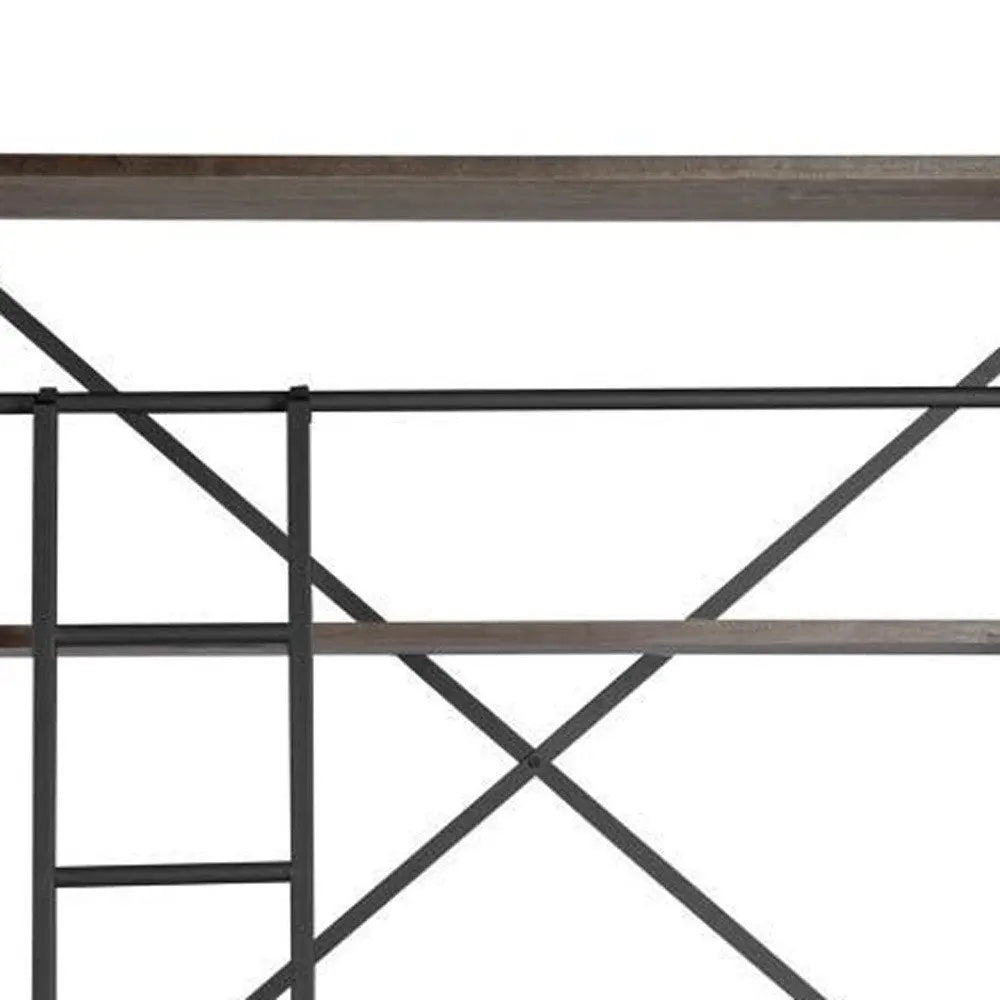 94" Brown Metal and Wood Four Tier Ladder Bookcase HomeRoots