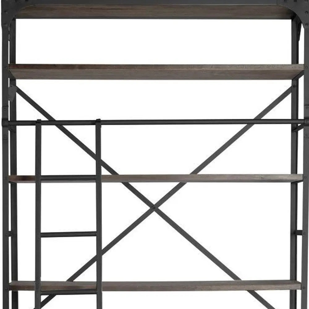 94" Brown Metal and Wood Four Tier Ladder Bookcase HomeRoots