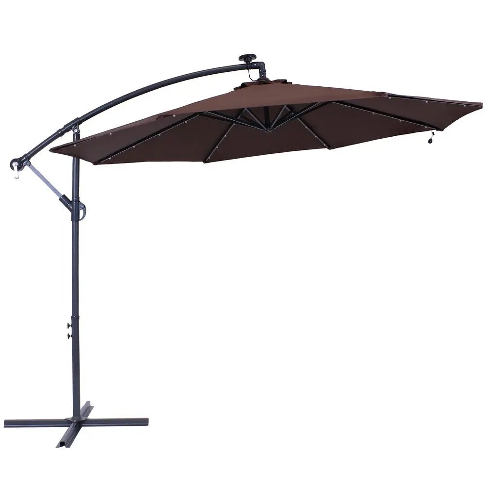 95" Brown Polyester Octagonal Tilt Lighted Market Patio Umbrella with Stand - NOBLE HOME INTERIORS
