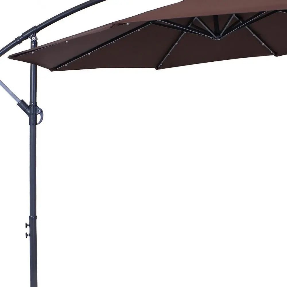 95" Brown Polyester Octagonal Tilt Lighted Market Patio Umbrella with Stand - NOBLE HOME INTERIORS