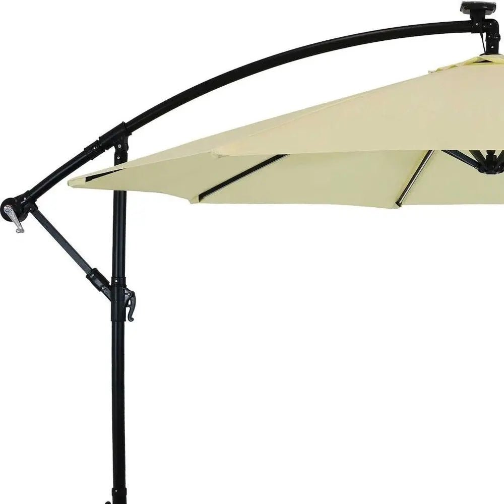 95" Cream Polyester Octagonal Tilt Lighted Market Patio Umbrella with Stand - NOBLE HOME INTERIORS