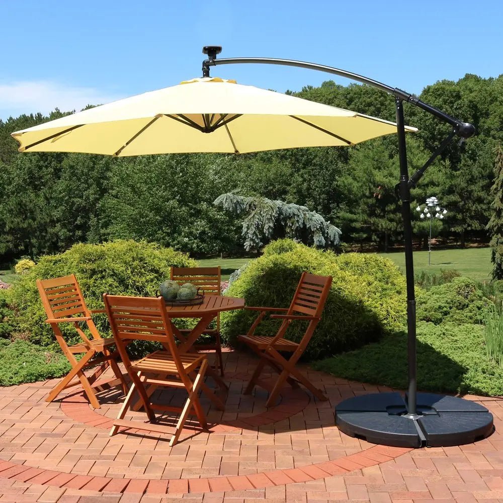 95" Cream Polyester Octagonal Tilt Lighted Market Patio Umbrella with Stand - NOBLE HOME INTERIORS