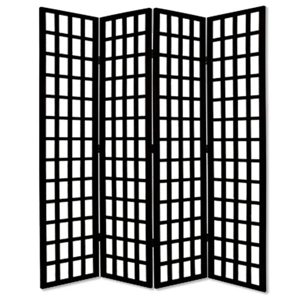 96" Black And White Folding Four Panel Screen Room Divider - NOBLE HOME INTERIORS