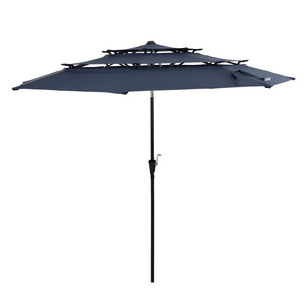 96" Dark Blue Polyester Octagonal Tilt Lighted Market Patio Umbrella - NOBLE HOME INTERIORS