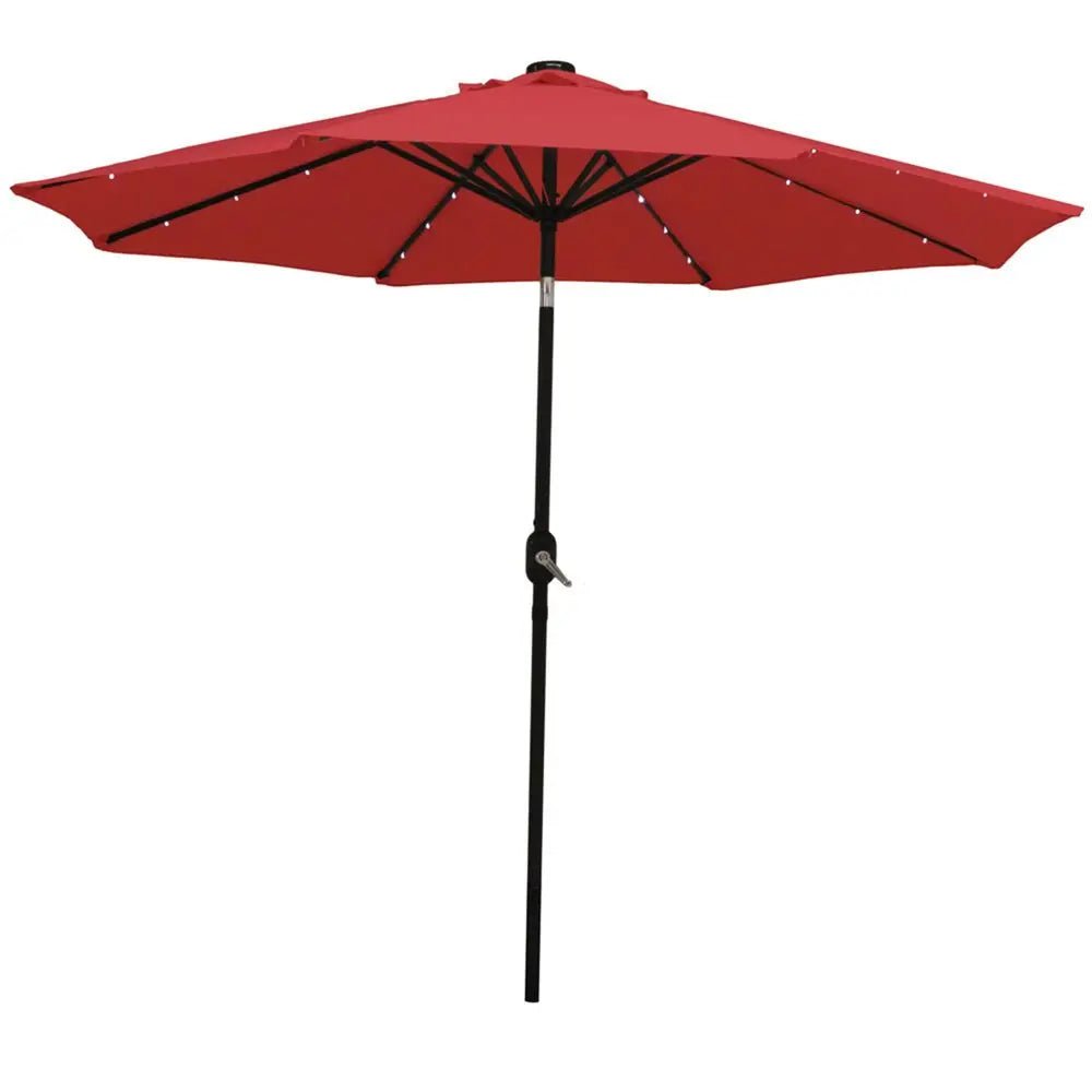 96" Red Polyester Octagonal Tilt Lighted Market Patio Umbrella - NOBLE HOME INTERIORS