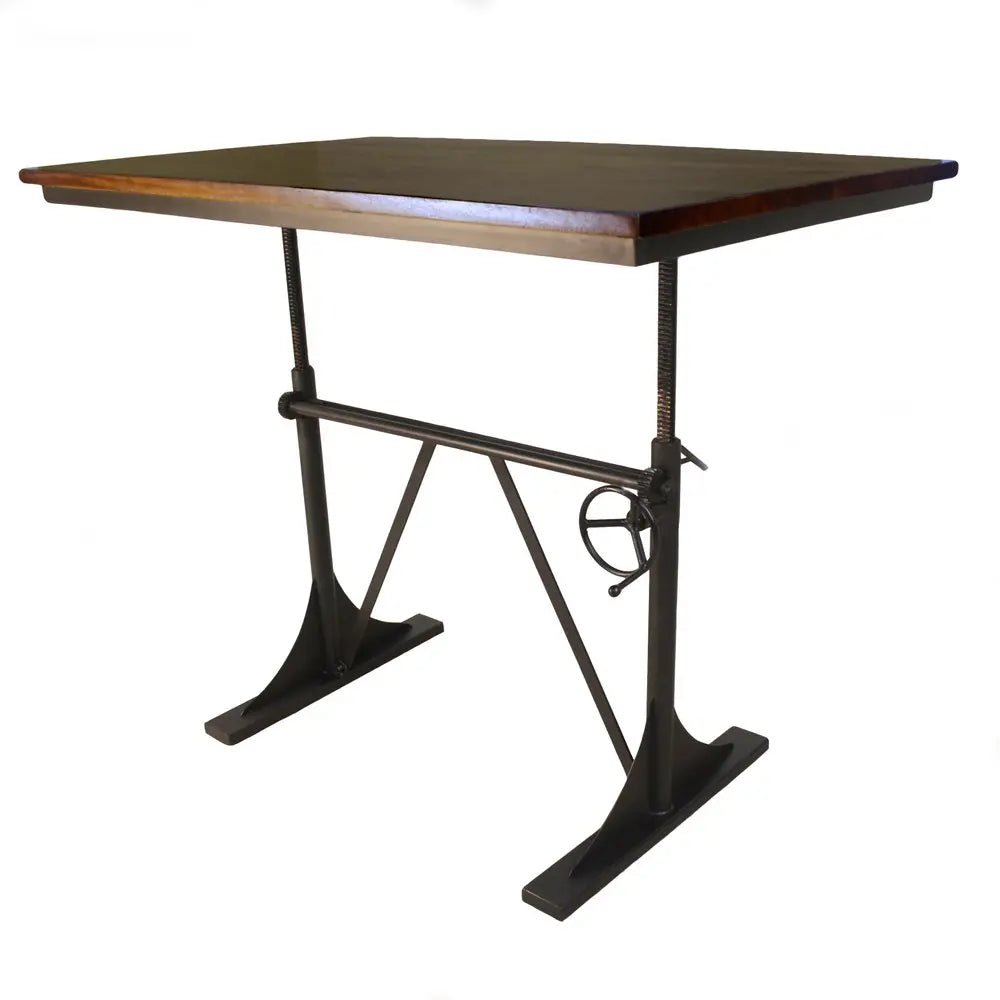 Adjustable Height Brown and Black Solid Wood and Iron Writing Desk - NOBLE HOME INTERIORS