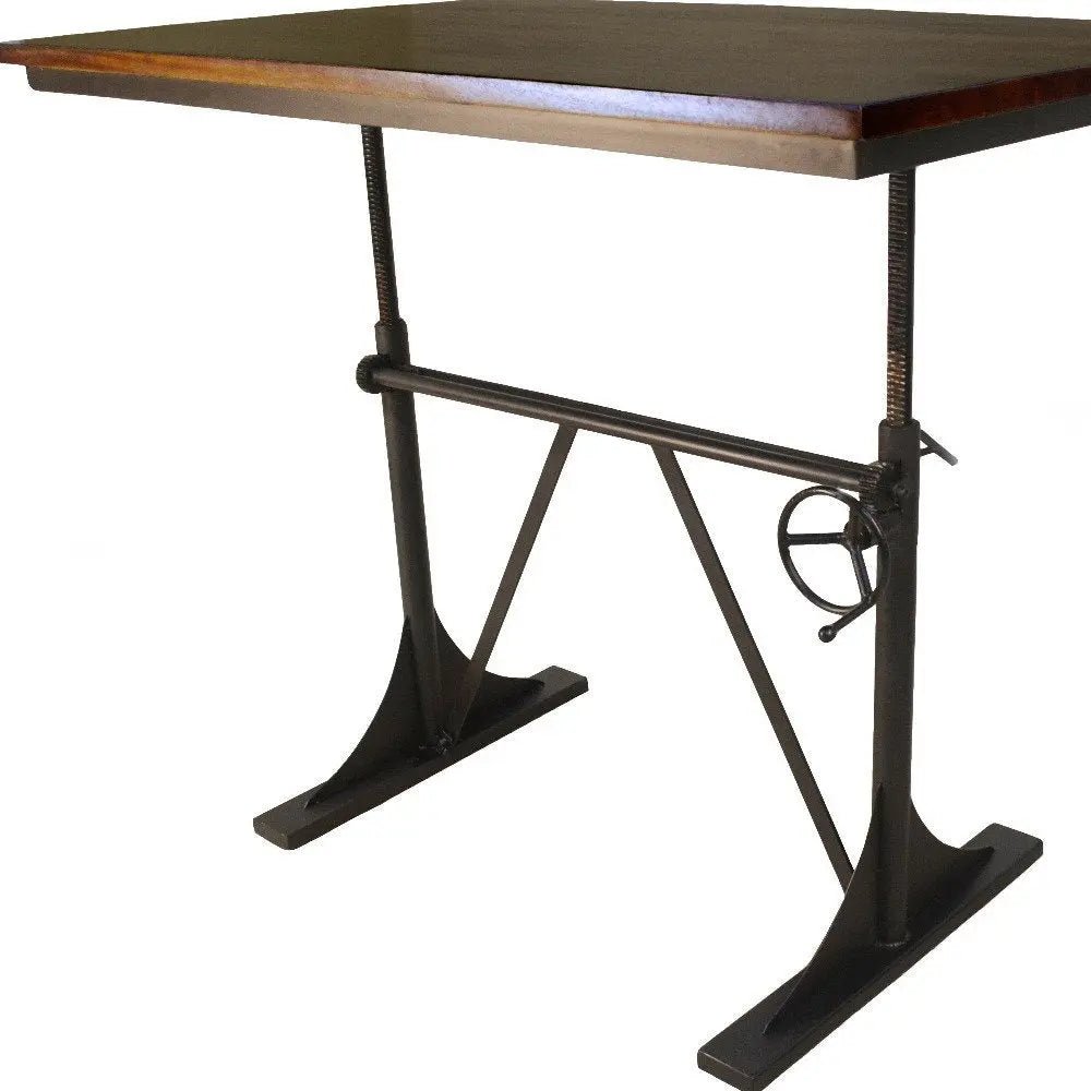Adjustable Height Brown and Black Solid Wood and Iron Writing Desk - NOBLE HOME INTERIORS
