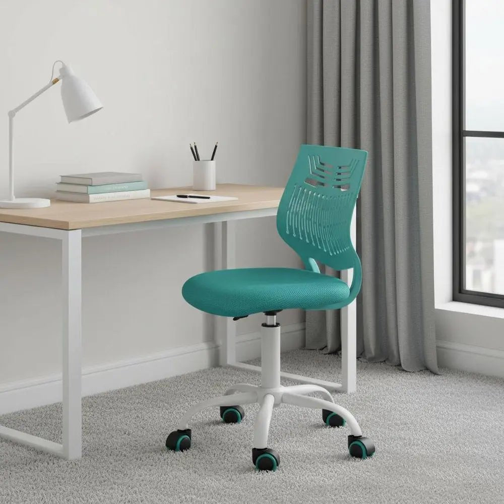 Aqua and White Adjustable Height Swivel Rolling Office Chair HomeRoots