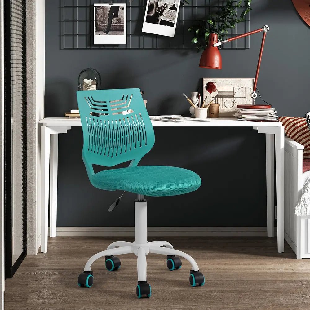 Aqua and White Adjustable Height Swivel Rolling Office Chair HomeRoots