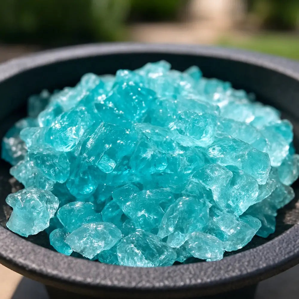 Aqua Round Reflective Fire Pit Glass - NOBLE HOME INTERIORS