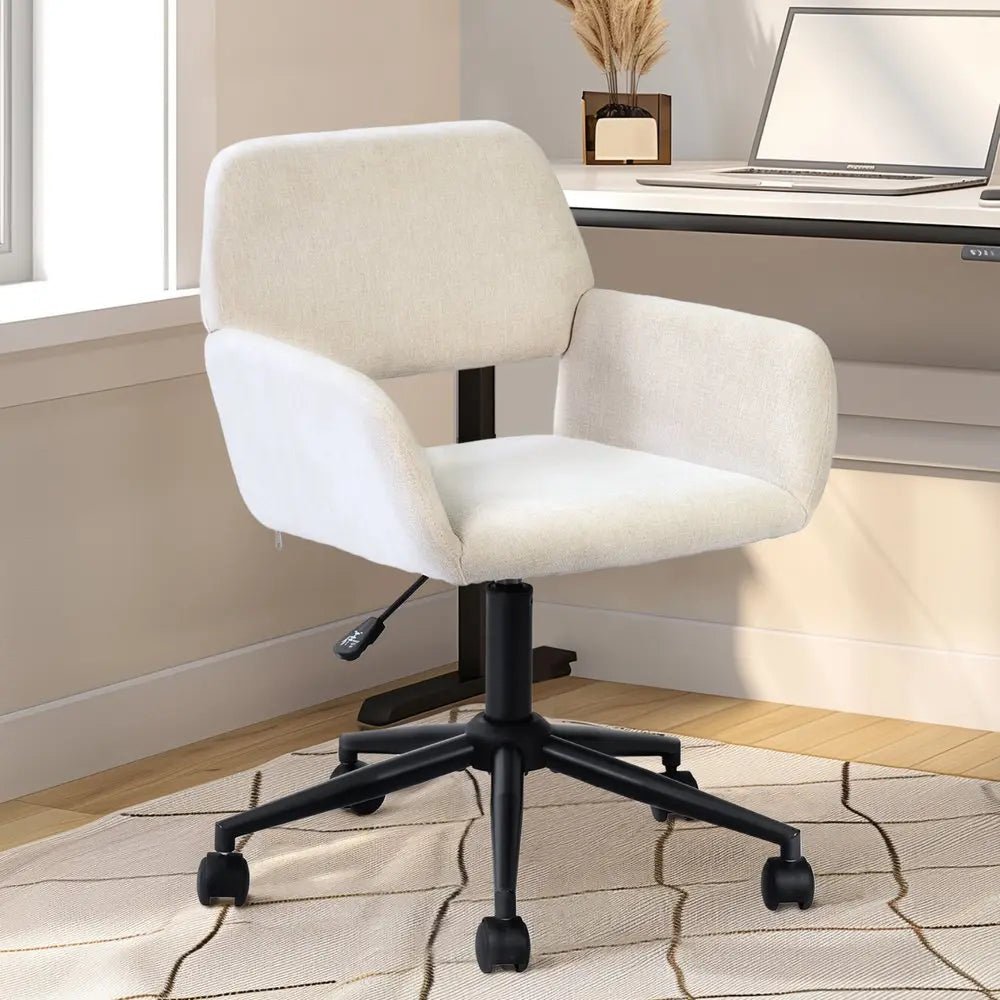 Beige and Black Adjustable Height Swivel Rolling Office Chair HomeRoots