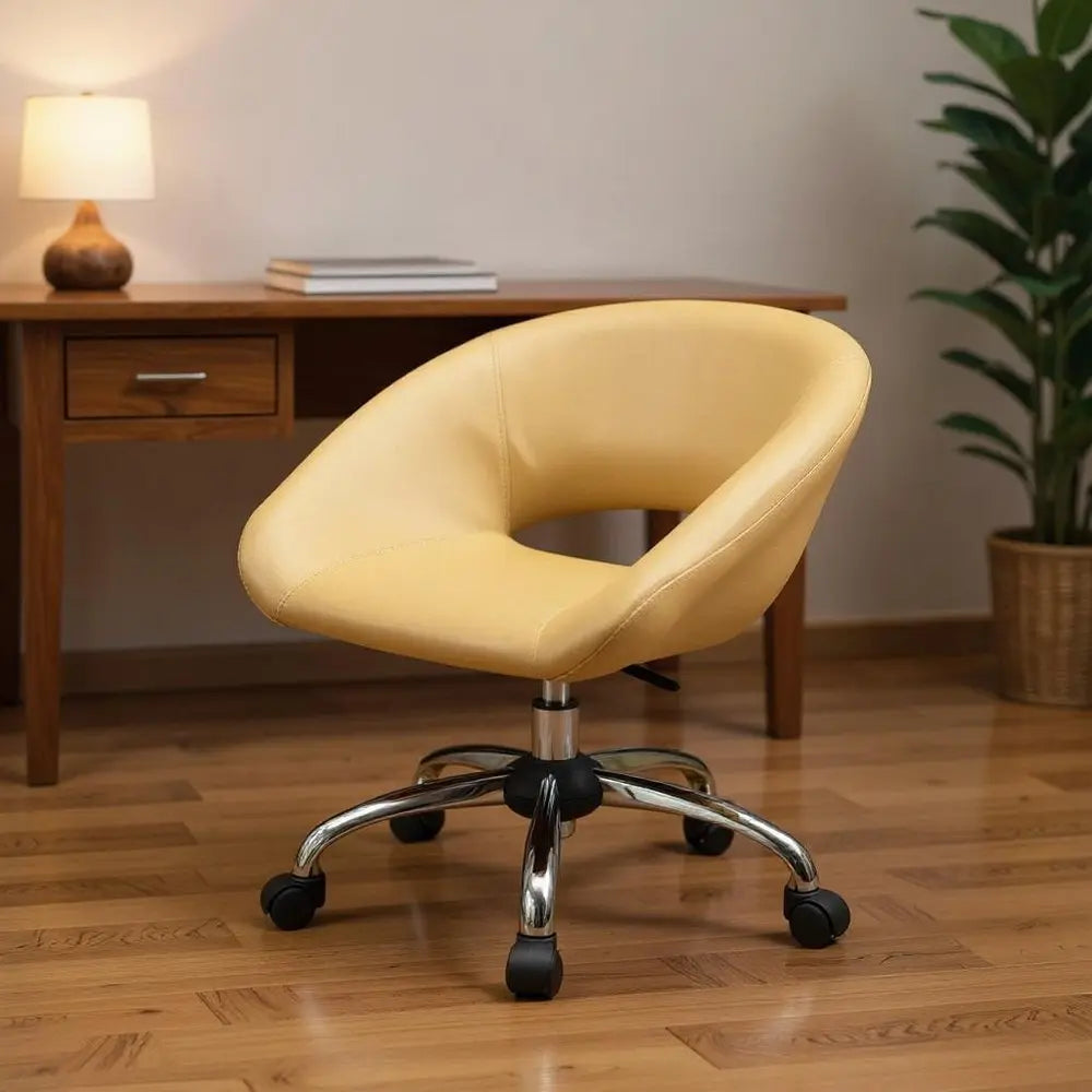 Beige and Silver Faux Leather Adjustable Height Swivel Rolling Office Chair - NOBLE HOME INTERIORS