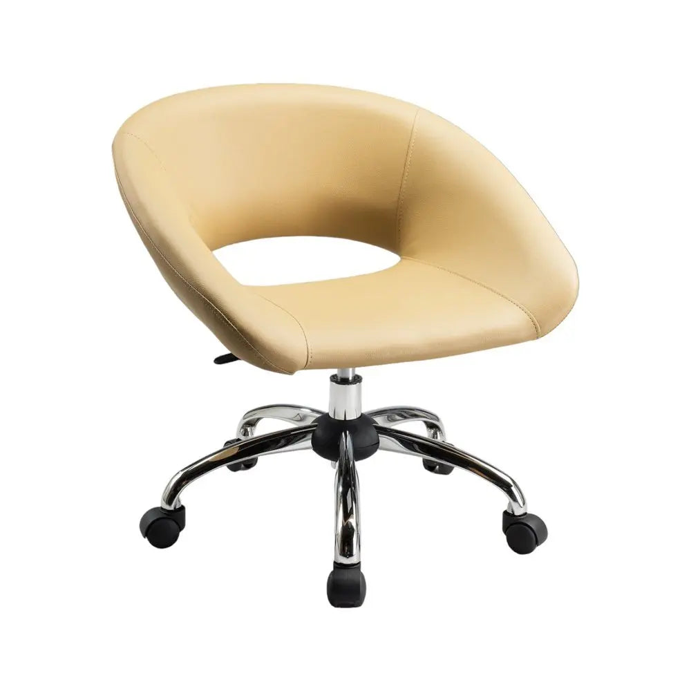 Beige and Silver Faux Leather Adjustable Height Swivel Rolling Office Chair - NOBLE HOME INTERIORS