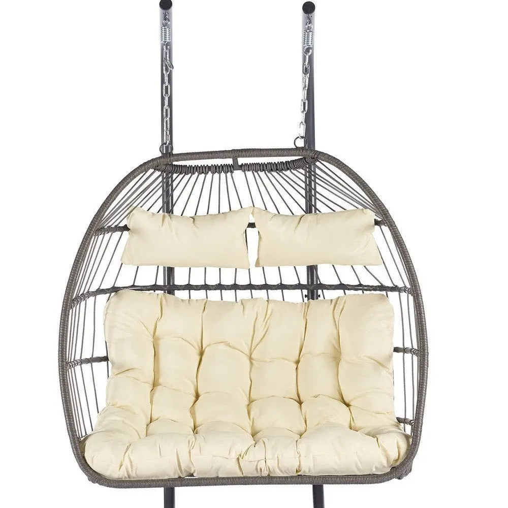 Beige Solid Color Double Swing Chair - NOBLE HOME INTERIORS