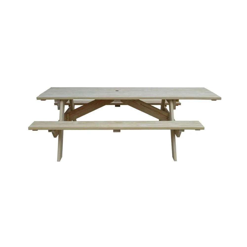 Beige Solid Wood Outdoor Picnic Table Umbrella Hole - NOBLE HOME INTERIORS