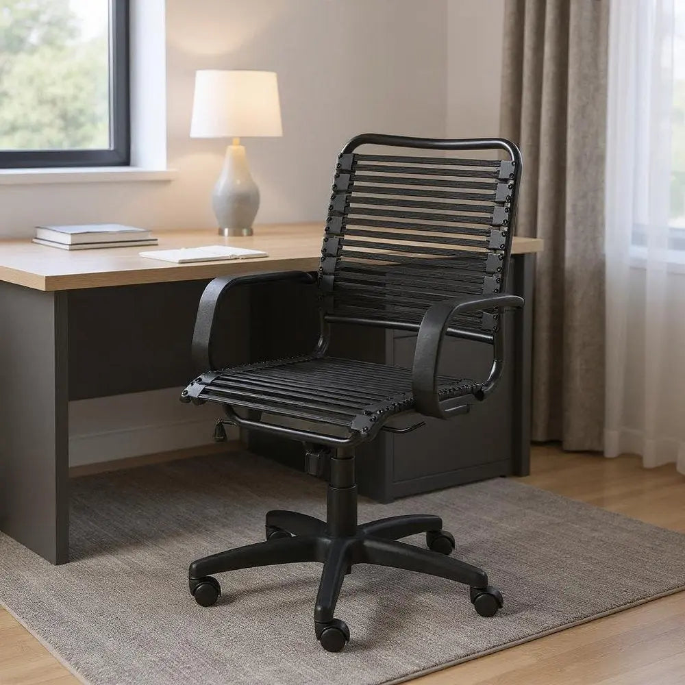 Black Adjustable Swivel Bungee Rolling Office Chair - NOBLE HOME INTERIORS