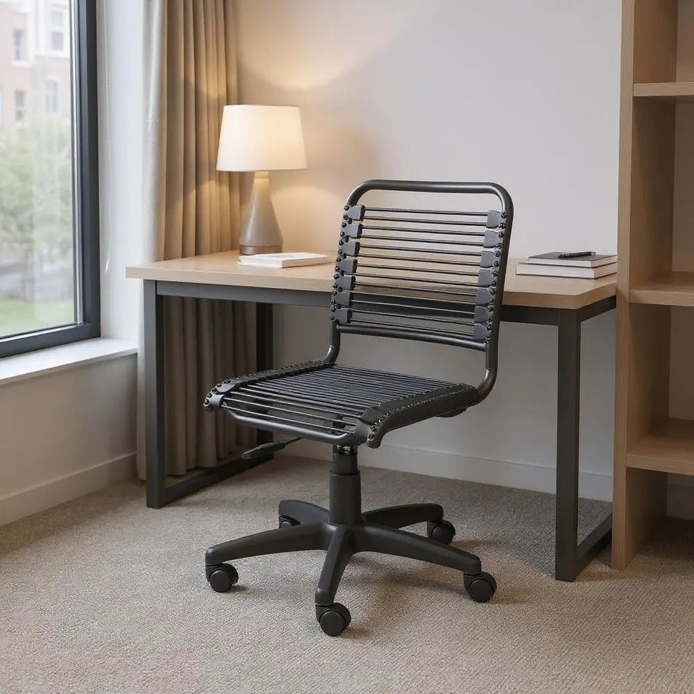 Black Adjustable Swivel Bungee Rolling Office Chair HomeRoots