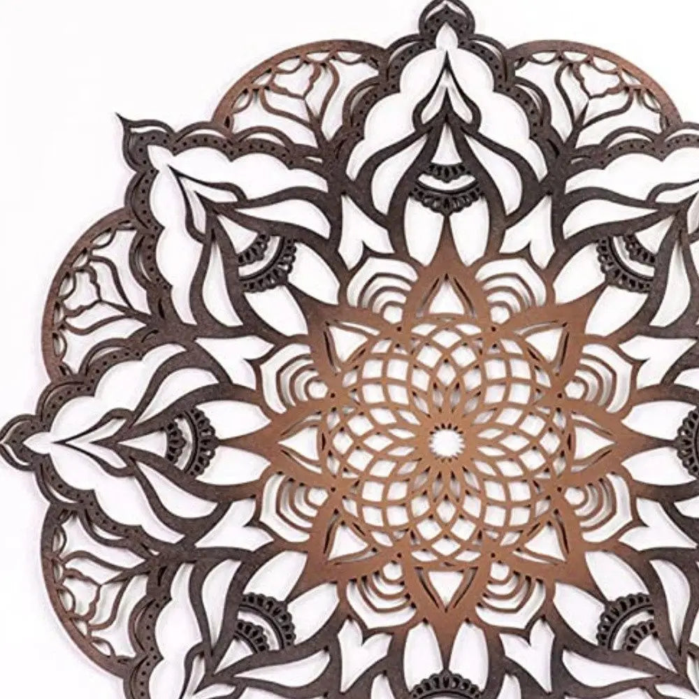 Black And Copper Solid Wood Geometric Mandala Wall Decor - NOBLE HOME INTERIORS
