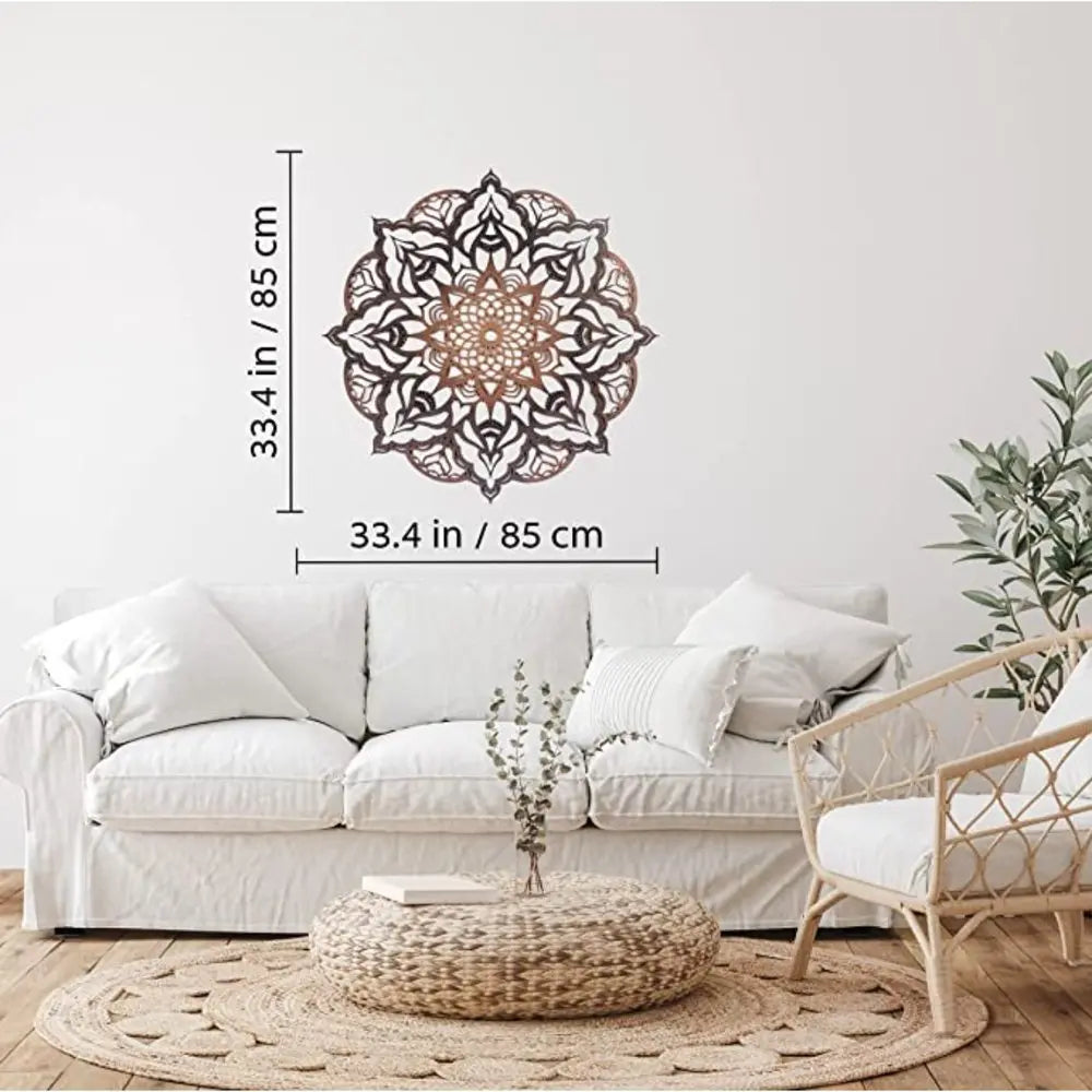 Black And Copper Solid Wood Geometric Mandala Wall Decor - NOBLE HOME INTERIORS