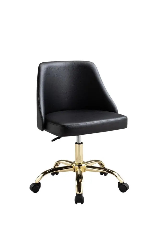 Black and Gold Faux Leather Adjustable Height Swivel Rolling Office Chair - NOBLE HOME INTERIORS
