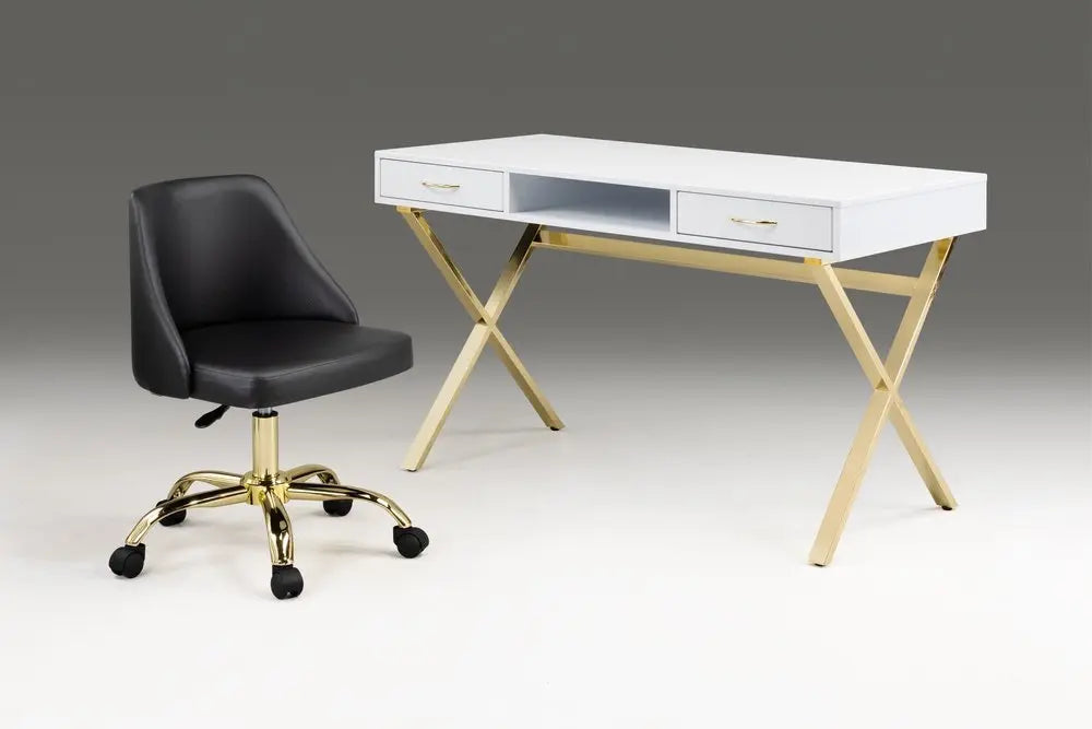 Black and Gold Faux Leather Adjustable Height Swivel Rolling Office Chair - NOBLE HOME INTERIORS