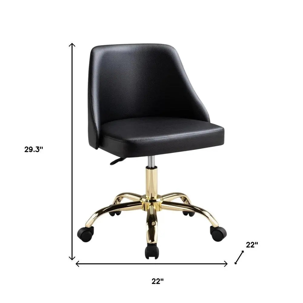 Black and Gold Faux Leather Adjustable Height Swivel Rolling Office Chair - NOBLE HOME INTERIORS
