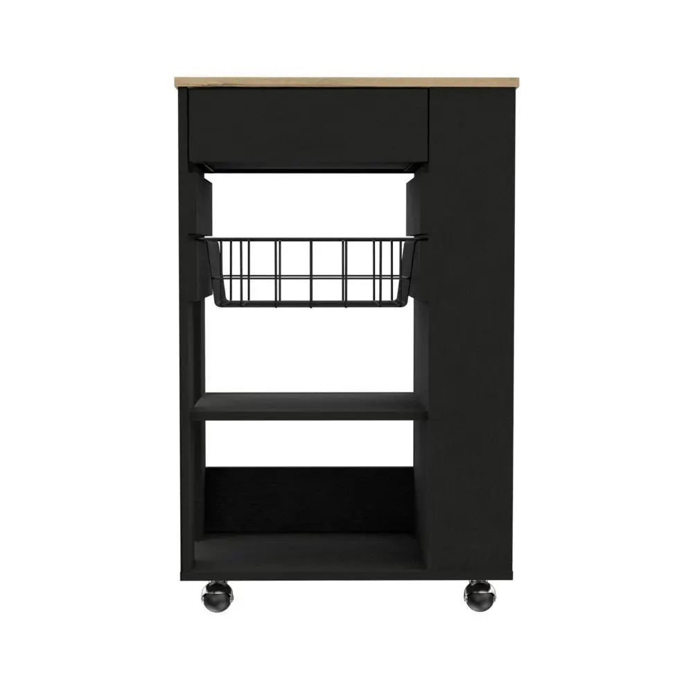 Black and Natural 22" Rolling Kitchen Cart With Storage - NOVA HOME FURNITURE