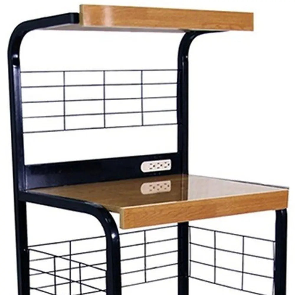 Black and Natural 26" Rolling Kitchen Cart With Storage - NOVA HOME FURNITURE