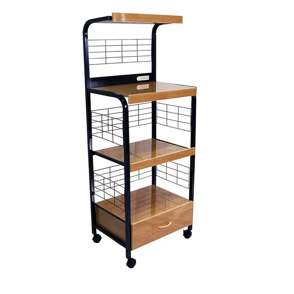 Black and Natural 26" Rolling Kitchen Cart With Storage - NOVA HOME FURNITURE