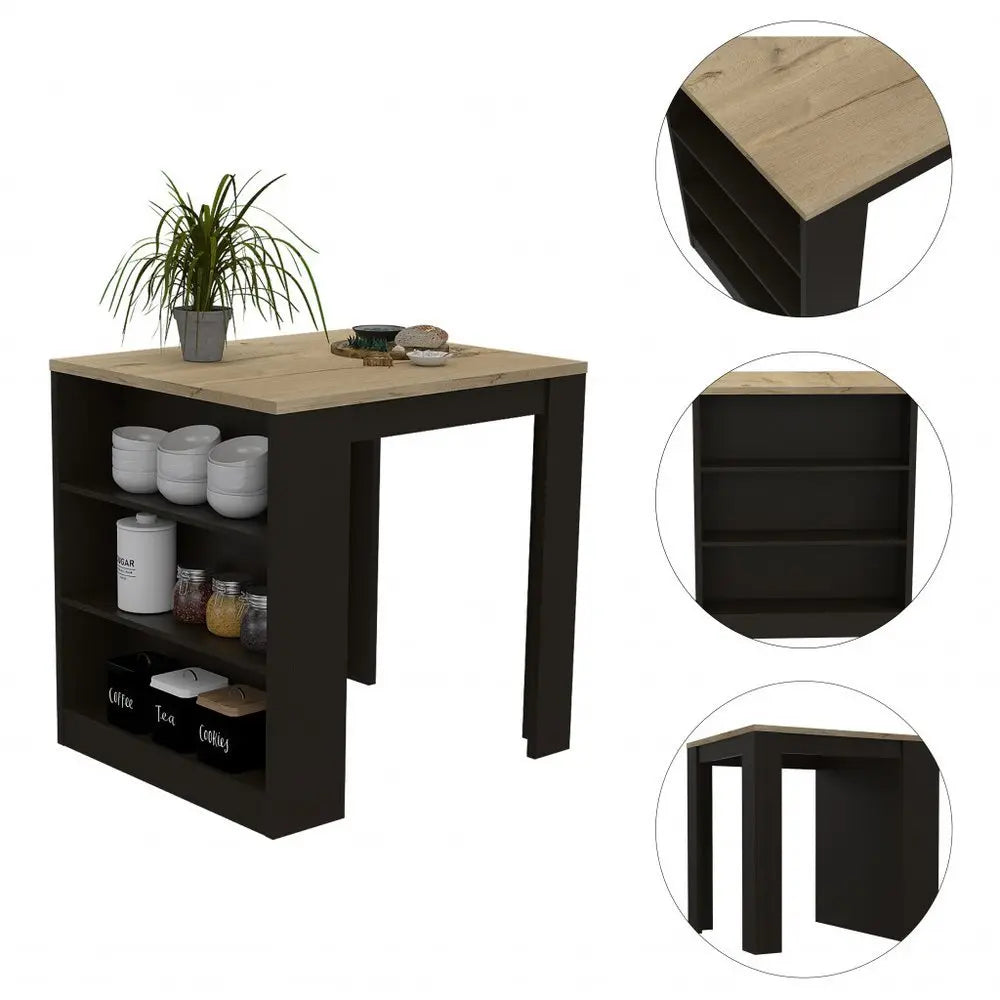 Black and Natural 36" Kitchen Island With Storage - NOVA HOME FURNITURE