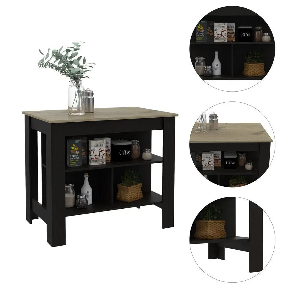 Black and Natural 41" Kitchen Island With Storage - NOVA HOME FURNITURE