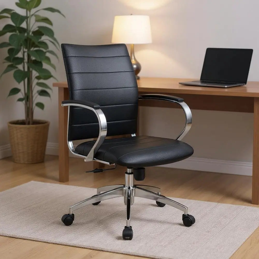 Black and Silver Adjustable Height Swivel Rolling Office Chair - NOBLE HOME INTERIORS