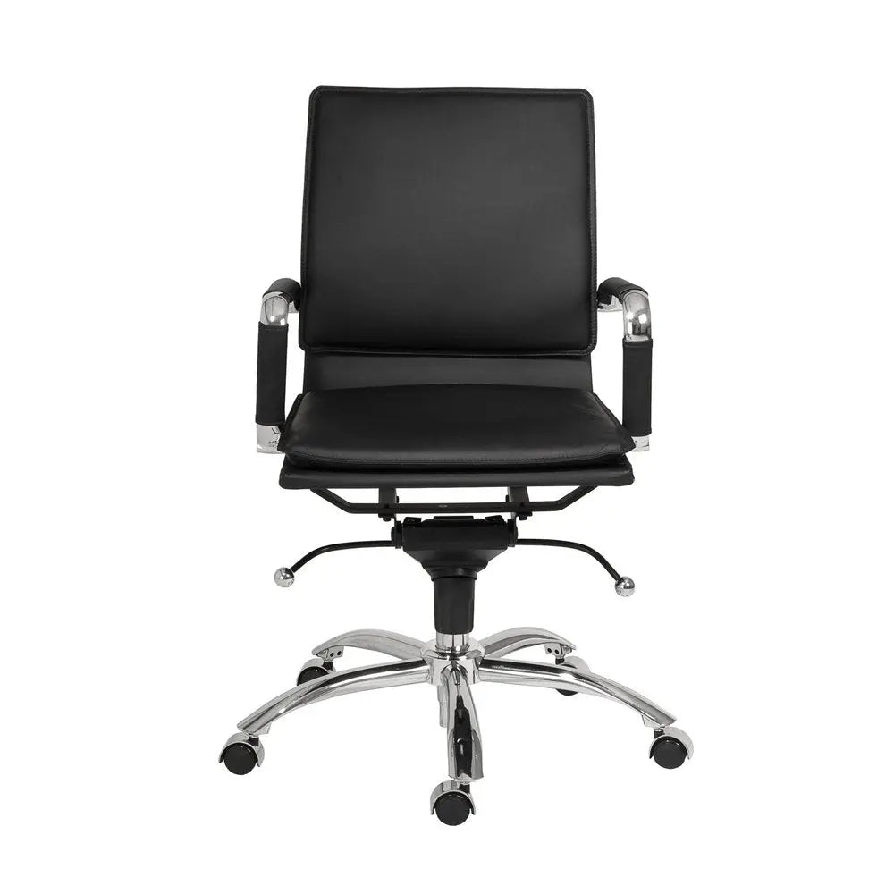 Black and Silver Adjustable Swivel Faux Leather Rolling Conference Office Chair - NOBLE HOME INTERIORS