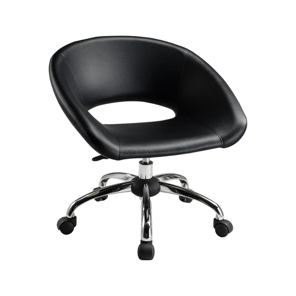 Black and Silver Faux Leather Adjustable Height Swivel Rolling Office Chair - NOBLE HOME INTERIORS