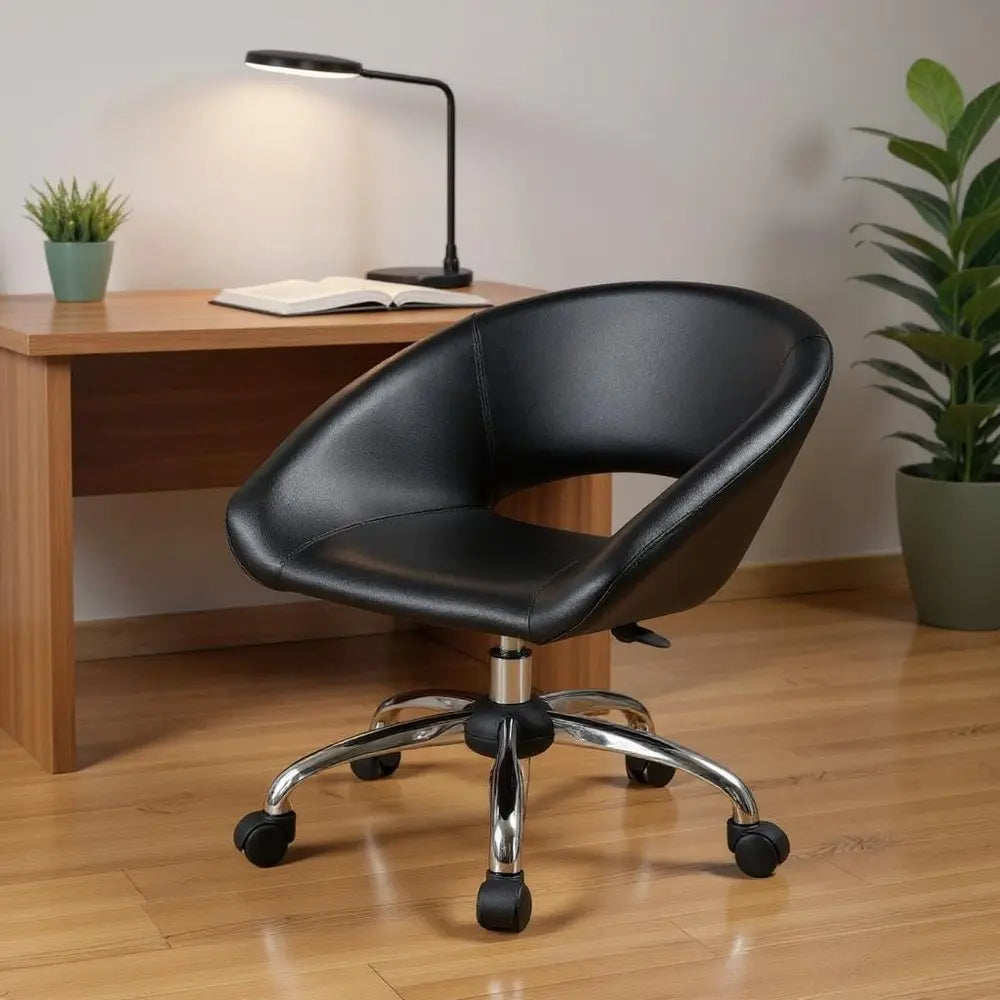 Black and Silver Faux Leather Adjustable Height Swivel Rolling Office Chair - NOBLE HOME INTERIORS