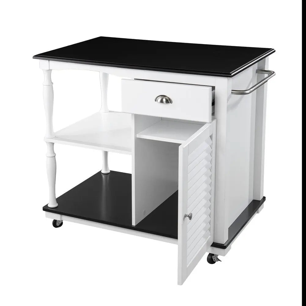 Black and White and Black 39" Rolling Kitchen Island With Storage - NOVA HOME FURNITURE