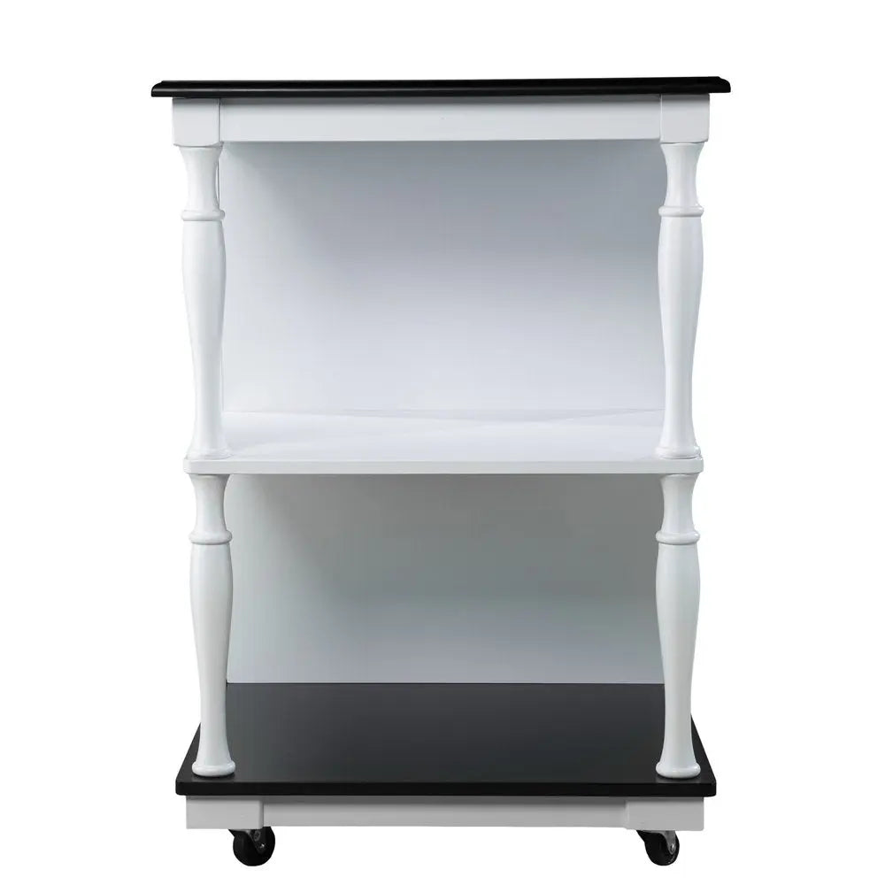Black and White and Black 39" Rolling Kitchen Island With Storage - NOVA HOME FURNITURE