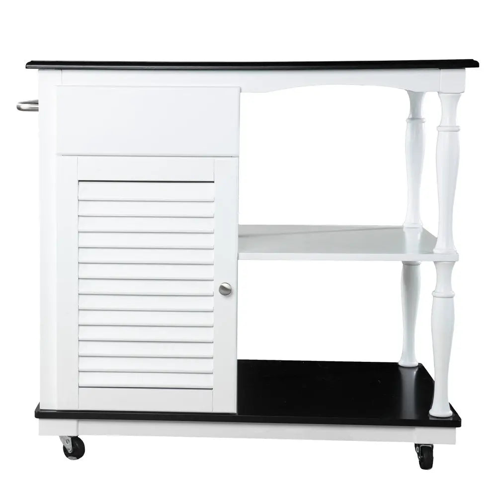Black and White and Black 39" Rolling Kitchen Island With Storage - NOVA HOME FURNITURE