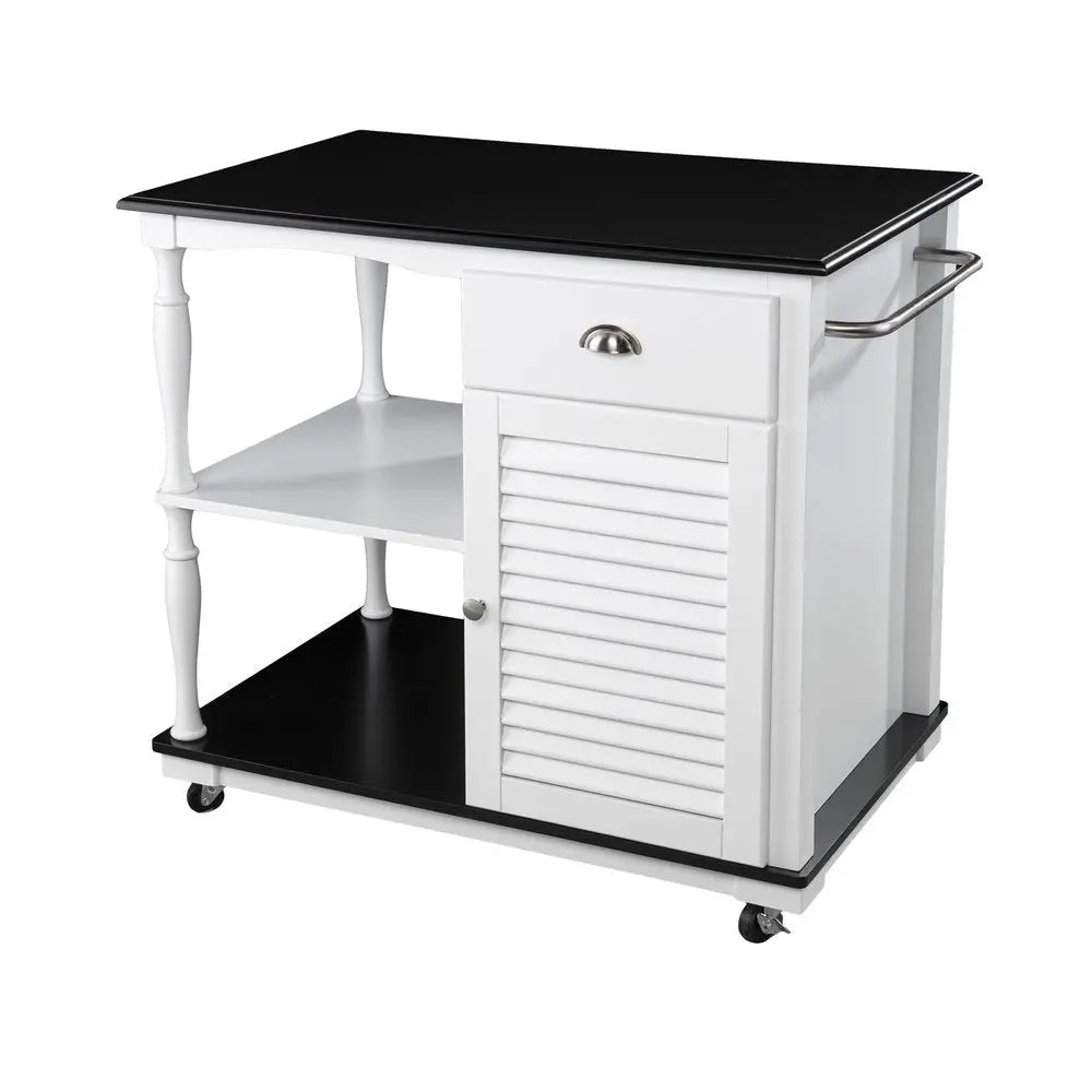 Black and White and Black 39" Rolling Kitchen Island With Storage - NOVA HOME FURNITURE