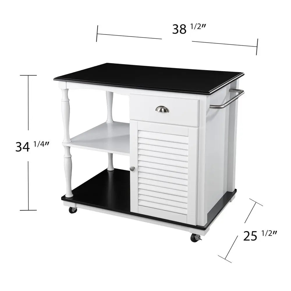 Black and White and Black 39" Rolling Kitchen Island With Storage - NOVA HOME FURNITURE