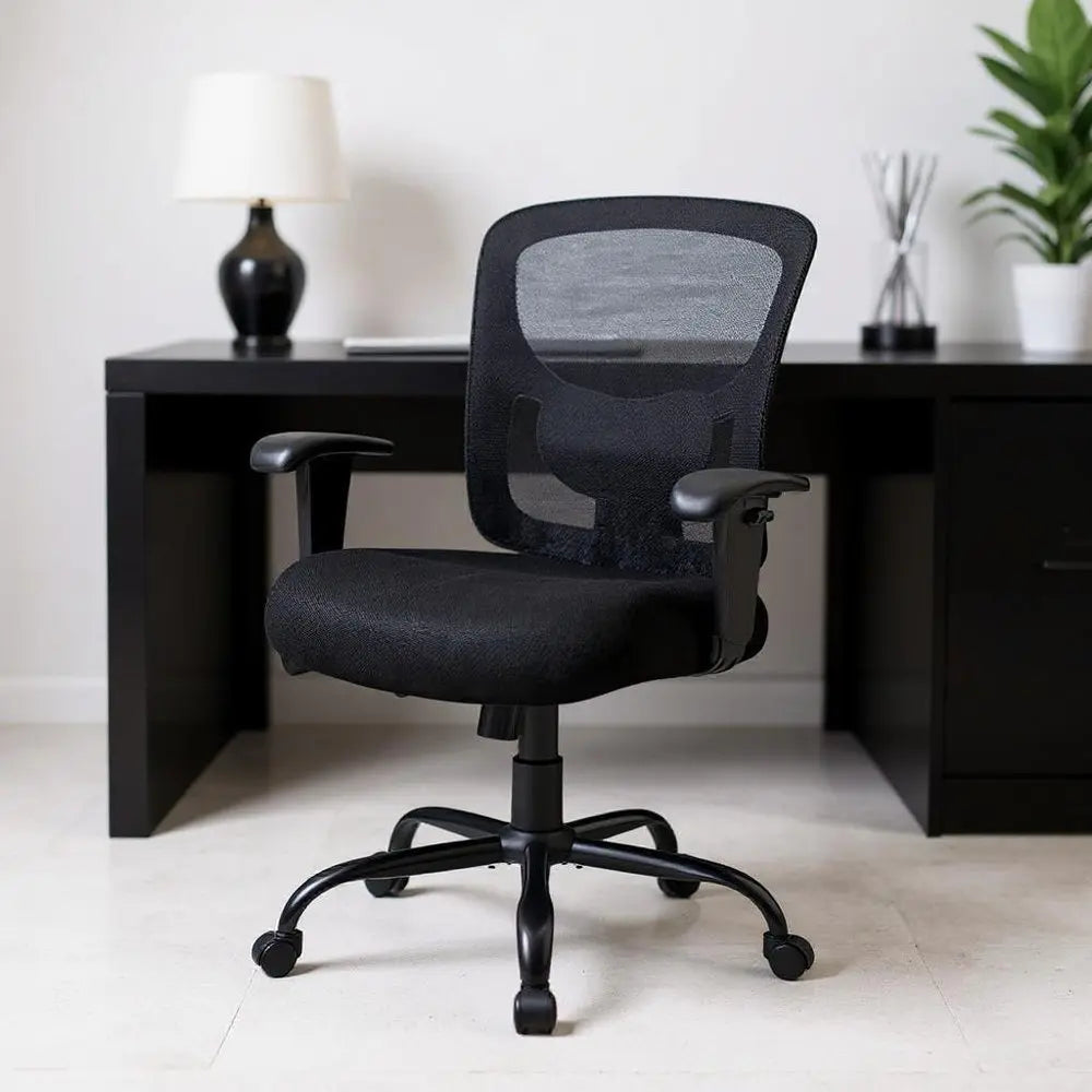 Black Fabric Mesh and Steel Adjustable Swivel Rolling Executive Office Chair - NOBLE HOME INTERIORS